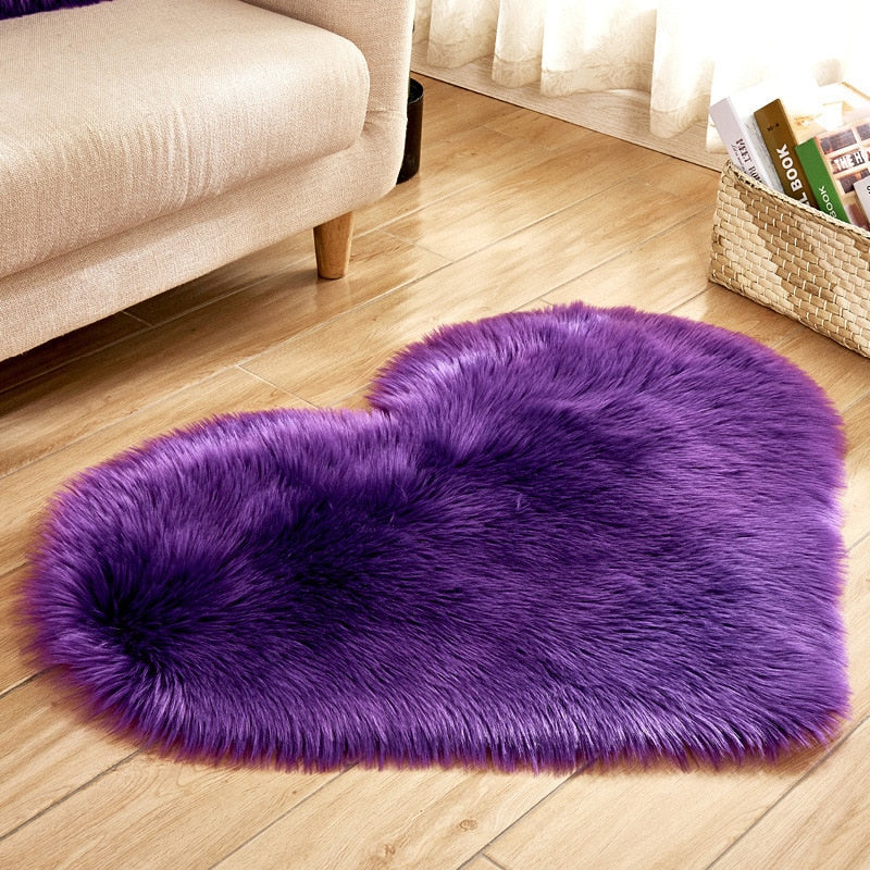 Heart Shape Fluffy Rugs Washable Faux Fur Rug For Kids Bedroom Home Decoration Mat Soft Carpet Rug