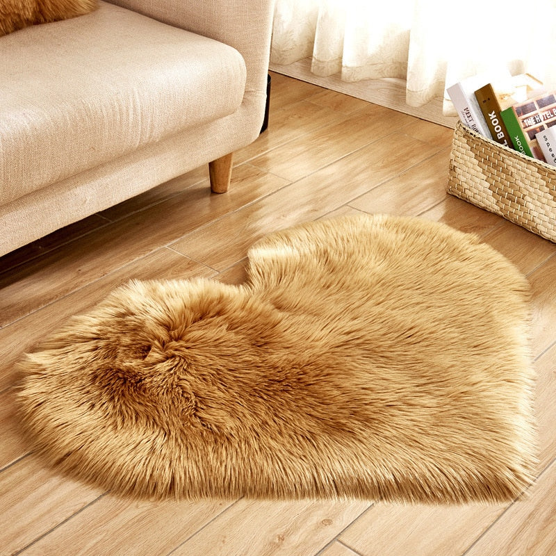 Heart Shape Fluffy Rugs Washable Faux Fur Rug For Kids Bedroom Home Decoration Mat Soft Carpet Rug