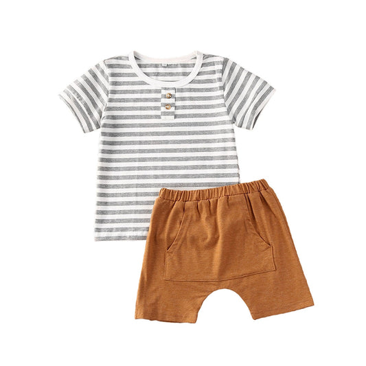 2Pcs Toddler Baby Clothes Set Striped Short Sleeve T Shirt Top Pants Cool Outfit Clothing Set