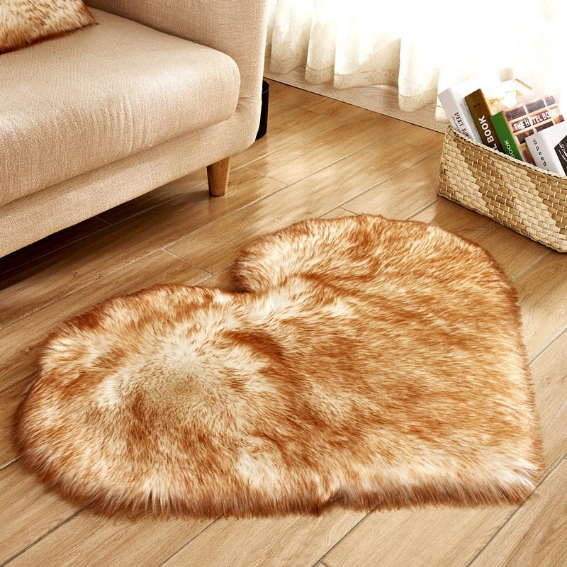 Heart Shape Fluffy Rugs Washable Faux Fur Rug For Kids Bedroom Home Decoration Mat Soft Carpet Rug