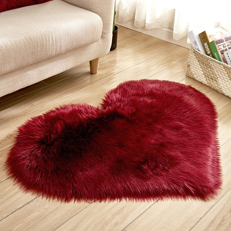 Heart Shape Fluffy Rugs Washable Faux Fur Rug For Kids Bedroom Home Decoration Mat Soft Carpet Rug