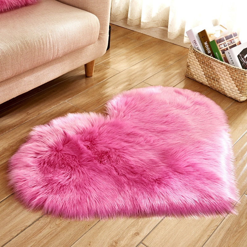 Heart Shape Fluffy Rugs Washable Faux Fur Rug For Kids Bedroom Home Decoration Mat Soft Carpet Rug