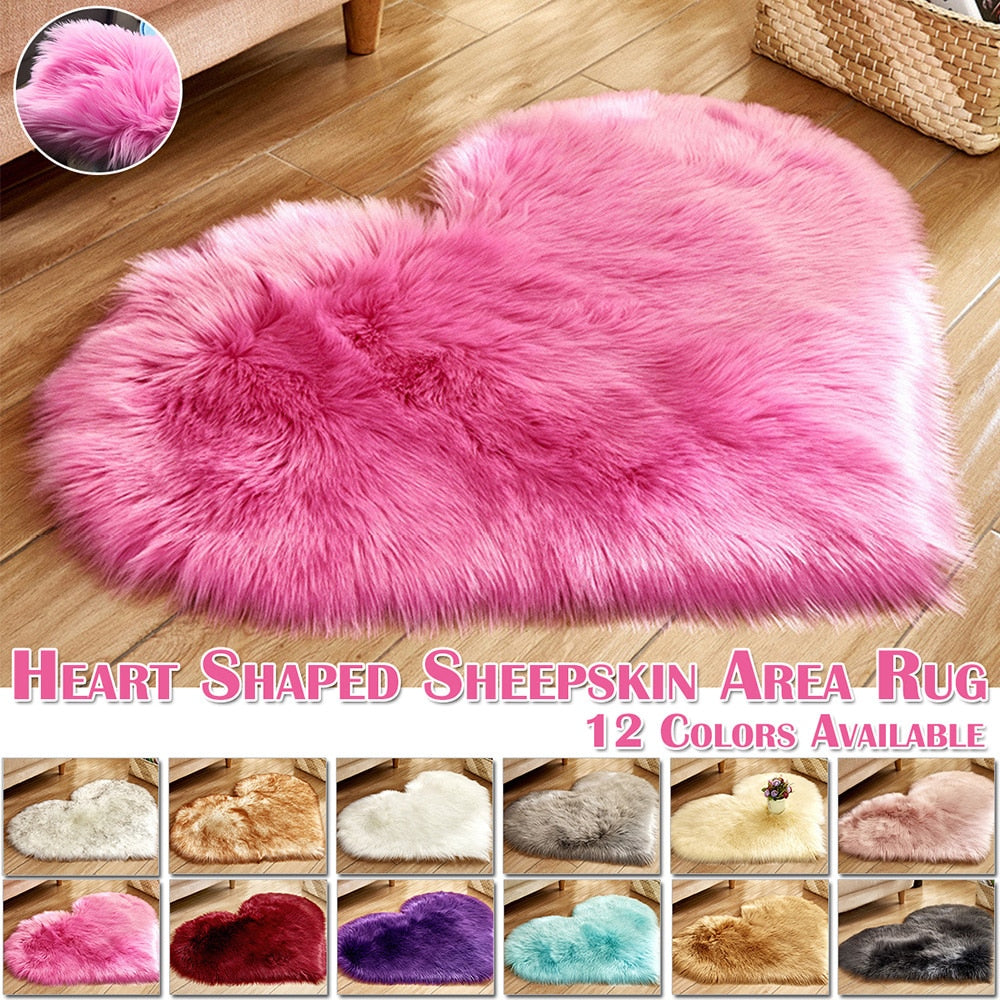 Heart Shape Fluffy Rugs Washable Faux Fur Rug For Kids Bedroom Home Decoration Mat Soft Carpet Rug