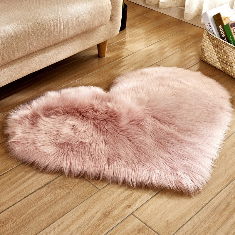 Heart Shape Fluffy Rugs Washable Faux Fur Rug For Kids Bedroom Home Decoration Mat Soft Carpet Rug