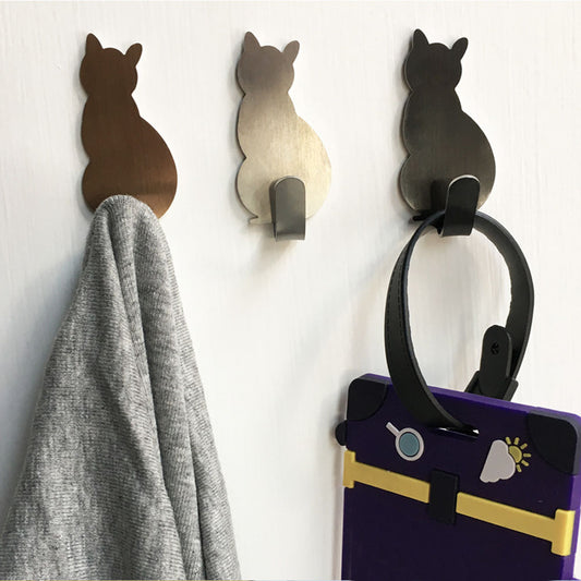 2pcs Self Adhesive Wall Hooks Cat Pattern Hangers for Bathroom Kitchen Stick on Wall Hanging Door Clothes Towel Racks Crochets